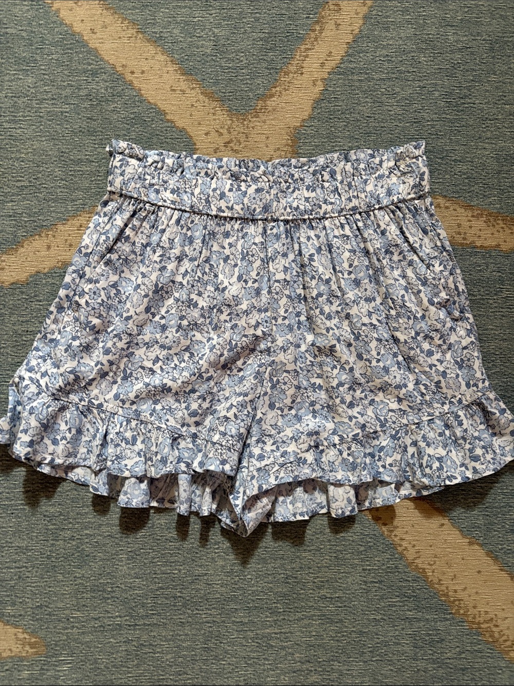 Hollister Light Blue Floral Ruffle Hem Shorts